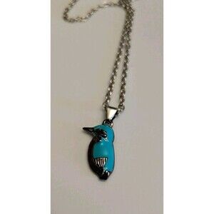 2 Tone Blue Enamel Hummingbird Necklace 1" Long Pendant 18"-20" Chain